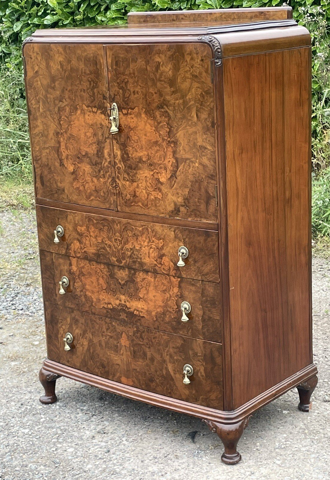 s-l1600-1032.jpg Superb Art Deco Walnut Tallboy Cabinet Huge Storage - Image 1