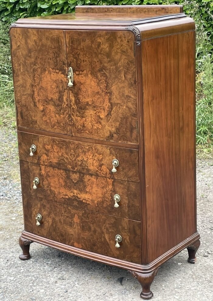 Superb Art Deco Walnut Tallboy Cabinet Huge Storage - Image 2