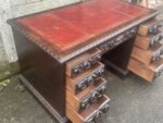 Superb Victorian Arts and Crafts Carved Oak Pedestal Desk