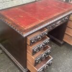 Superb Victorian Arts and Crafts Carved Oak Pedestal Desk