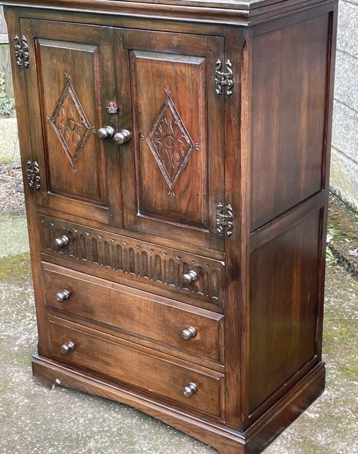 Superb Arts and Crafts Solid Oak Tallboy Cabinet Storage - Image 2