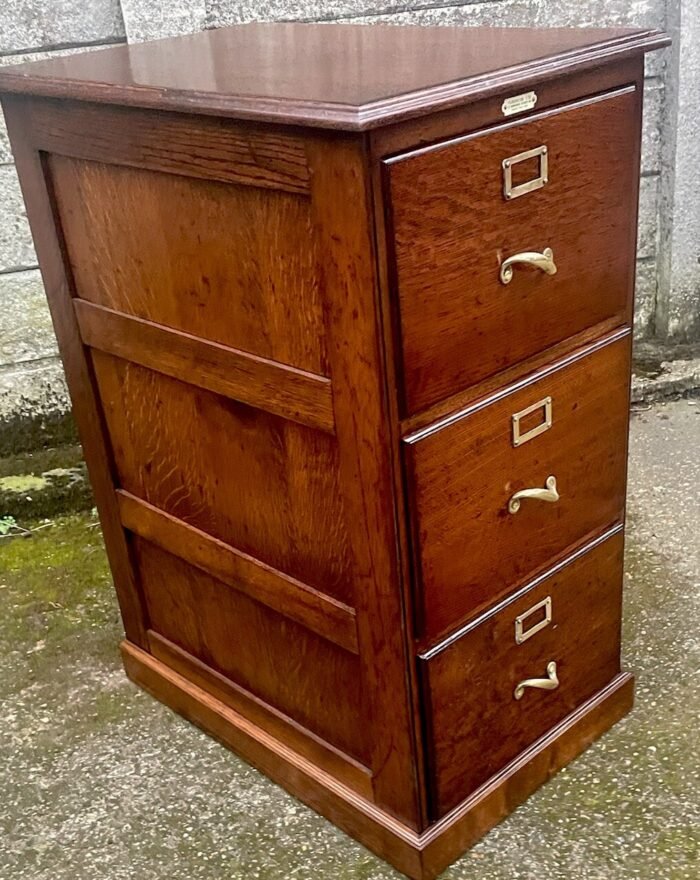 Very Rare Antique Arts Crafts Oak 3 Drawer Filing Cabinet - Image 3