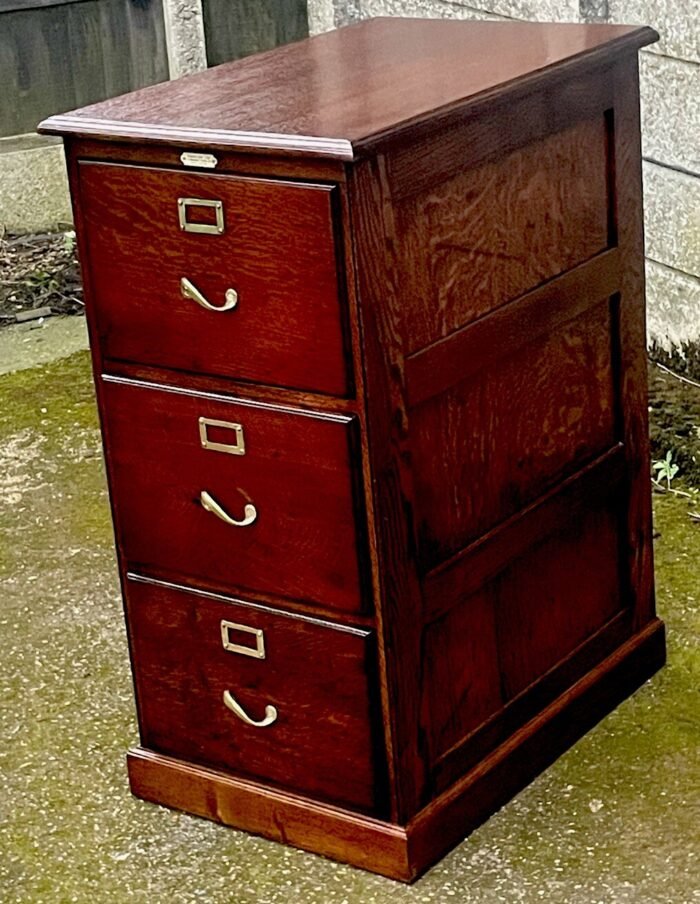 Very Rare Antique Arts Crafts Oak 3 Drawer Filing Cabinet - Image 4