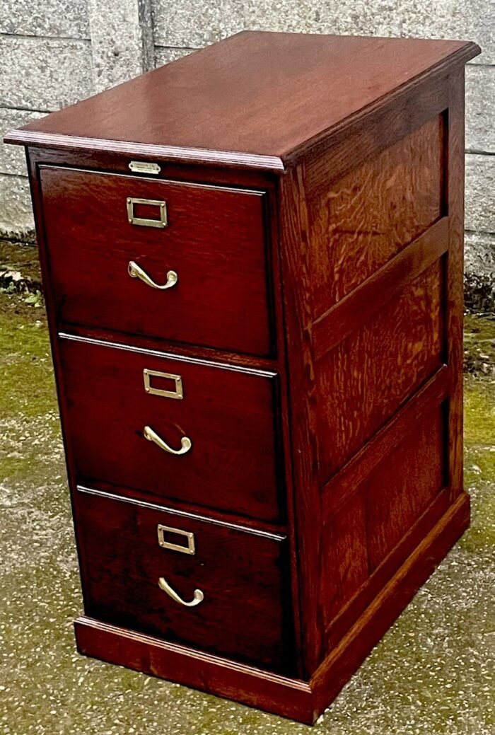 Very Rare Antique Arts Crafts Oak 3 Drawer Filing Cabinet - Image 5