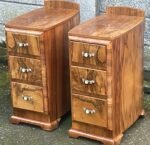Superb Pair Art Deco Bow Front Walnut Bedside Chests