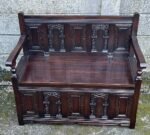 Outstanding Old Charm Solid Oak Monks Bench Arts Crafts Style - Image 2