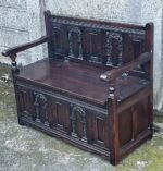 Outstanding Old Charm Solid Oak Monks Bench Arts Crafts Style - Image 3