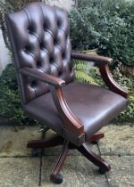 Fine Antique Style Conker Brown Swivel Office Directors Armchair
