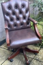 Fine Antique Style Conker Brown Swivel Office Directors Armchair - Image 3