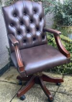 Fine Antique Style Conker Brown Swivel Office Directors Armchair - Image 4