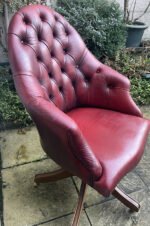 Fine Antique Style Oxblood Leather Swivel Office Directors Chair