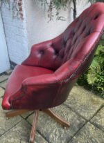 Fine Antique Style Oxblood Leather Swivel Office Directors Chair - Image 3