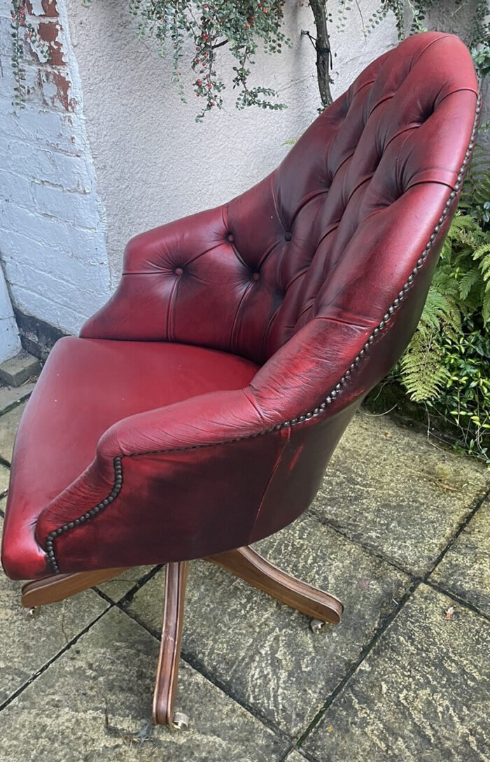 Fine Antique Style Oxblood Leather Swivel Office Directors Chair - Image 4