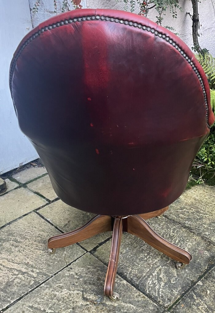 Fine Antique Style Oxblood Leather Swivel Office Directors Chair - Image 5