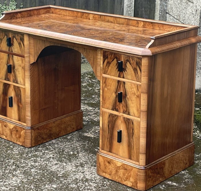 Art Deco Walnut Writing Desk Vintage Small Office Desk - Image 2