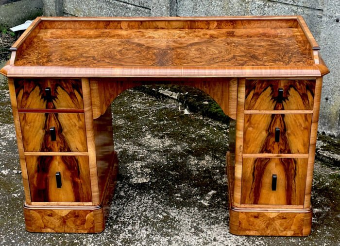 Art Deco Walnut Writing Desk Vintage Small Office Desk - Image 3