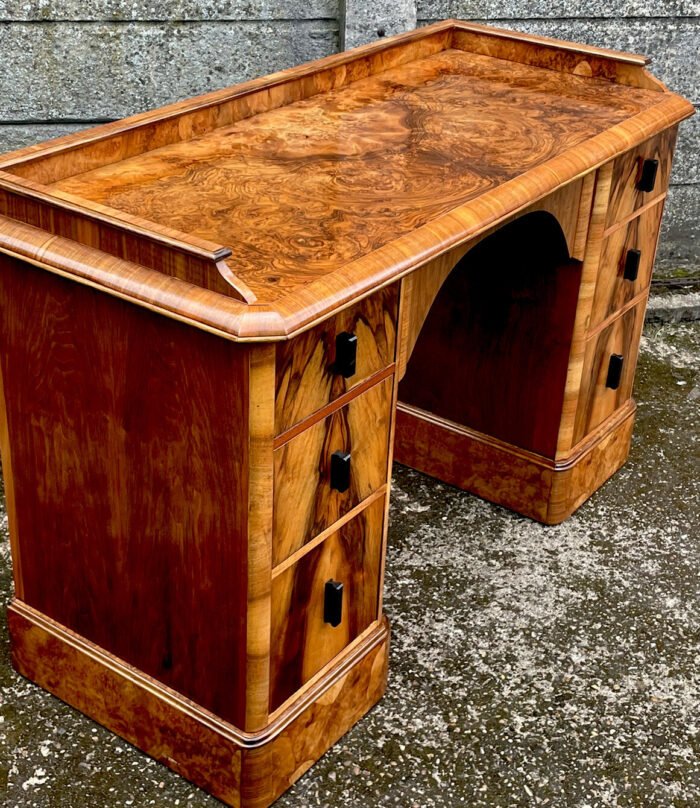 Art Deco Walnut Writing Desk Vintage Small Office Desk - Image 4
