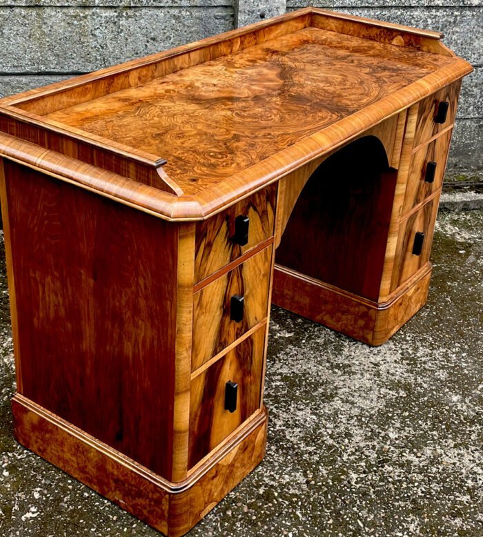 Art Deco Walnut Writing Desk Vintage Small Office Desk - Image 5