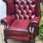 Antique Style Oxblood Leather Wingback Armchair British Made