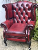 Antique Style Oxblood Leather Wingback Armchair British Made
