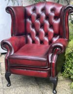 Antique Style Oxblood Leather Wingback Armchair British Made - Image 2
