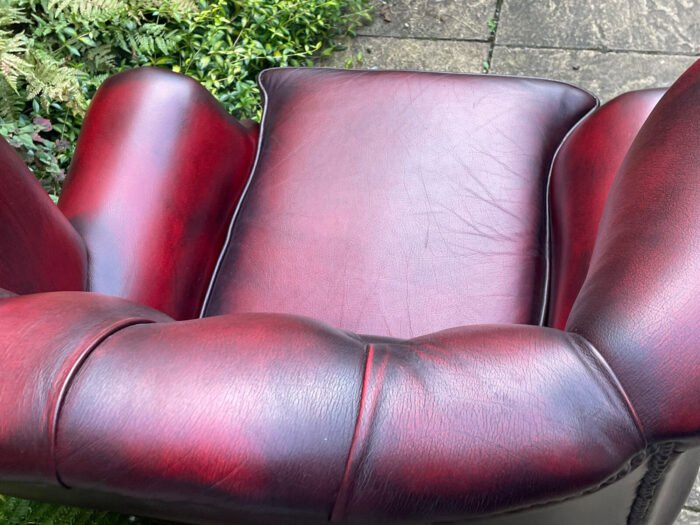 Antique Style Oxblood Leather Wingback Armchair British Made - Image 5