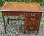 Small Victorian Mahogany Writing Desk Sheraton Inlay & Leather