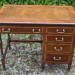 Small Victorian Mahogany Writing Desk Sheraton Inlay & Leather