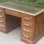 Large Victorian Solid Oak Office Desk with 8 Drawers