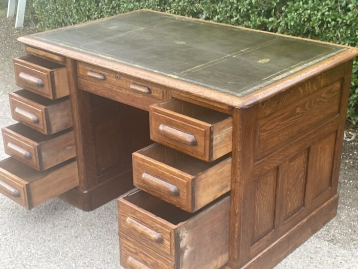 Large Victorian Solid Oak Office Desk with 8 Drawers - Image 2