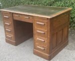 Large Victorian Solid Oak Office Desk with 8 Drawers - Image 5
