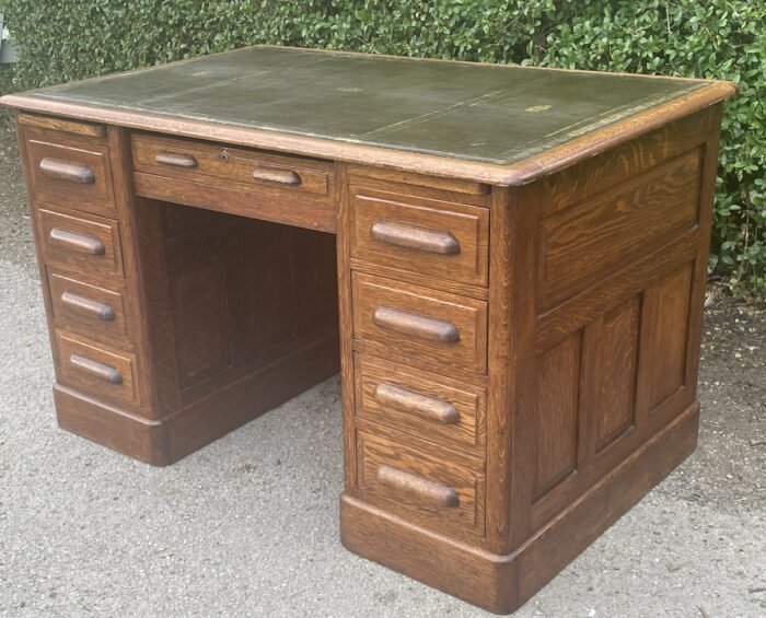 Large Victorian Solid Oak Office Desk with 8 Drawers - Image 5