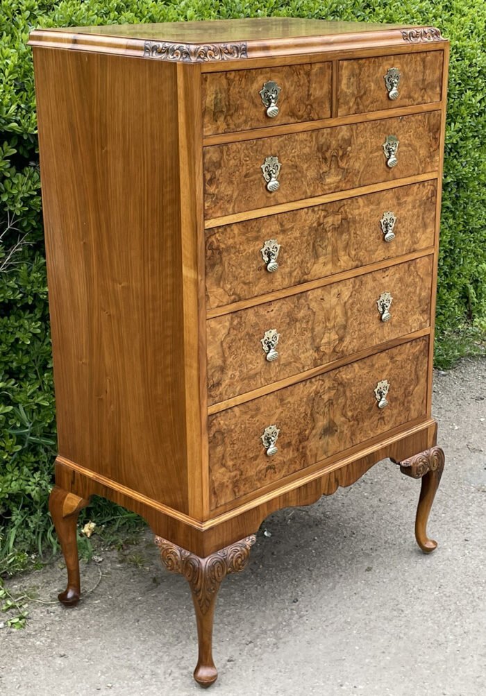 Rare Art Deco Walnut Large Chest of 5 Drawers - Image 3