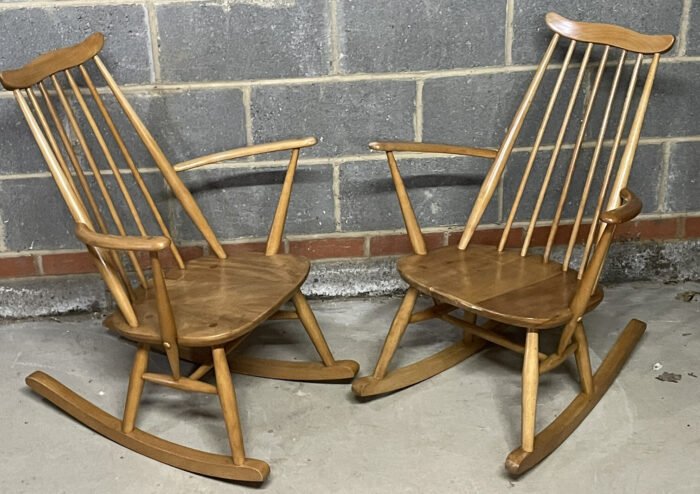 Ercol Goldsmiths Rocking Armchair Vintage Beech & Elm Chair - Image 3