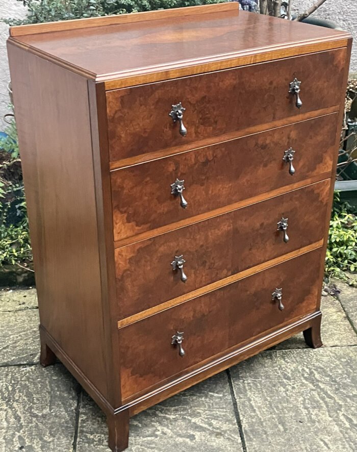 Art Deco Walnut Chest of Drawers Vintage 4 Drawer Bedroom Chest  Description - Image 4