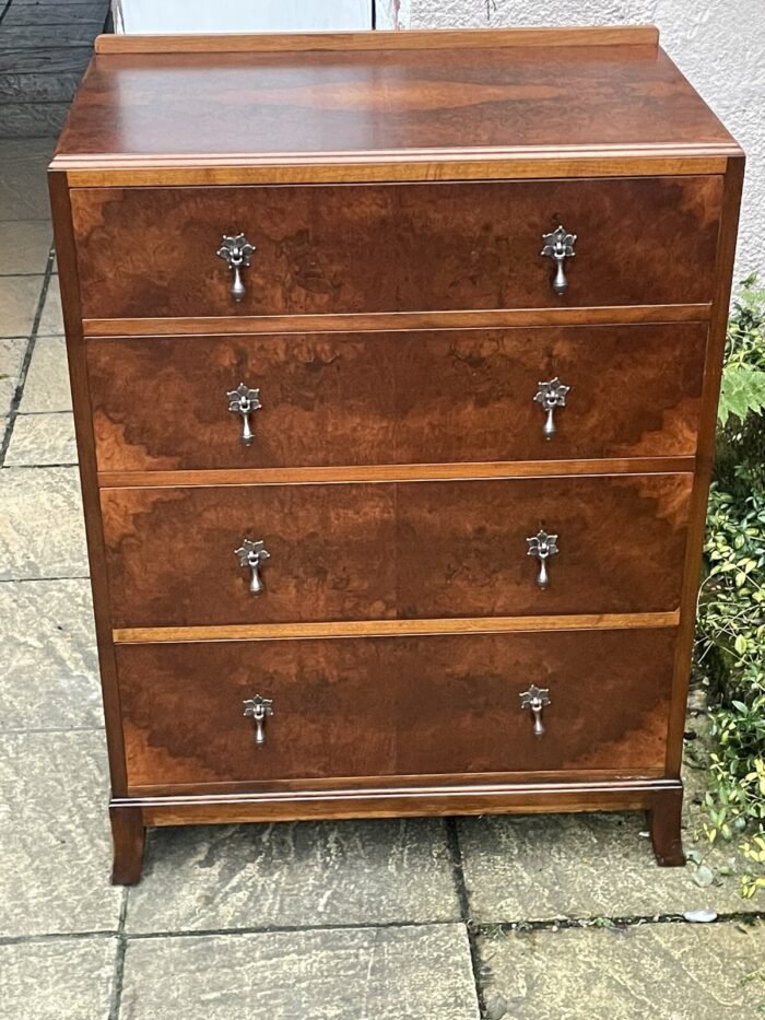 Art Deco Walnut Chest of Drawers Vintage 4 Drawer Bedroom Chest  Description - Image 5