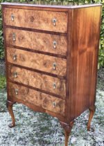 Superb Art Deco Walnut Tall Chest of Drawers