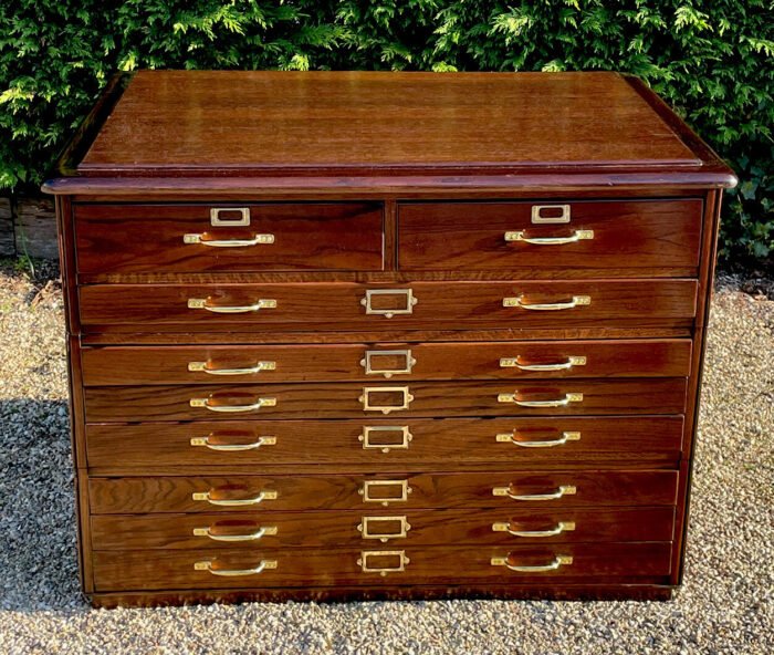 Rare Antique Arts & Crafts Oak 9 Drawer Plan Chest - Image 2