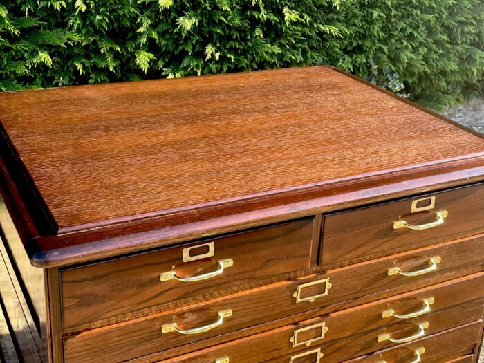 Rare Antique Arts & Crafts Oak 9 Drawer Plan Chest - Image 3