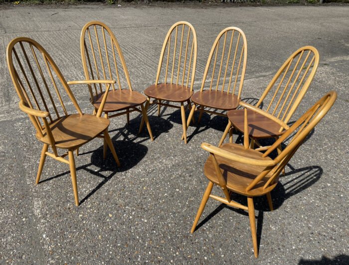 Ercol Quaker Dining Chairs Set of 6 Vintage Elm & Beech - Image 3