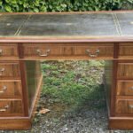 Superb Mid Century Walnut Pedestal Kneehole Writing Desk with Leather Top