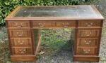 Superb Mid Century Walnut Pedestal Kneehole Writing Desk with Leather Top