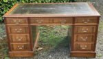 Superb Mid Century Walnut Pedestal Kneehole Writing Desk with Leather Top - Image 2