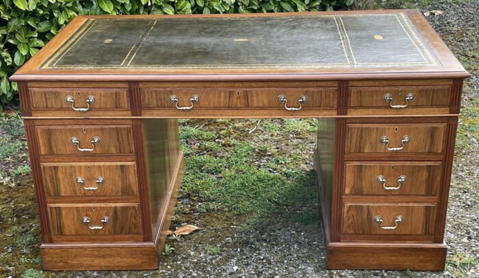 Superb Mid Century Walnut Pedestal Kneehole Writing Desk with Leather Top - Image 2