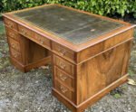 Superb Mid Century Walnut Pedestal Kneehole Writing Desk with Leather Top - Image 5