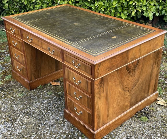 Superb Mid Century Walnut Pedestal Kneehole Writing Desk with Leather Top - Image 5