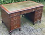 Superb Victorian Mahogany Pedestal Kneehole Writing Desk with Leather Top