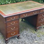 Superb Victorian Mahogany Pedestal Kneehole Writing Desk with Leather Top