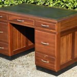 Superb Mid Century Mahogany Pedestal Desk with Leather Top