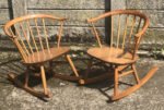 Rare Ercol Cowhorn Adult Rocking Chair Vintage Light Elm